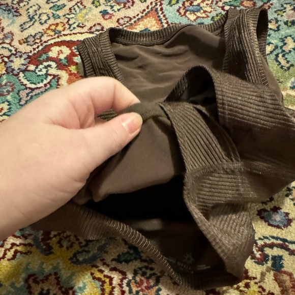 Aerie Cropped Tank Top Ribbed Brown Women’s Large Twist Front Lightweight - Picture 5 of 9